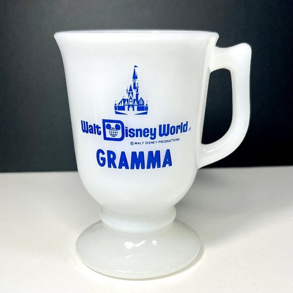 Vintage Walt Disney World GRAMMA Pedestal White Milk Glass Mug Souvenir - Picture 2 of 10